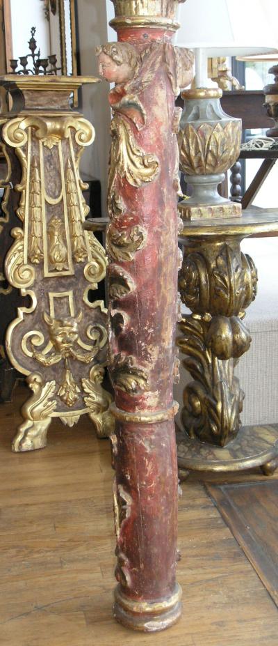 17th Century Italian Baroque Parcel Gilt and Paint Column