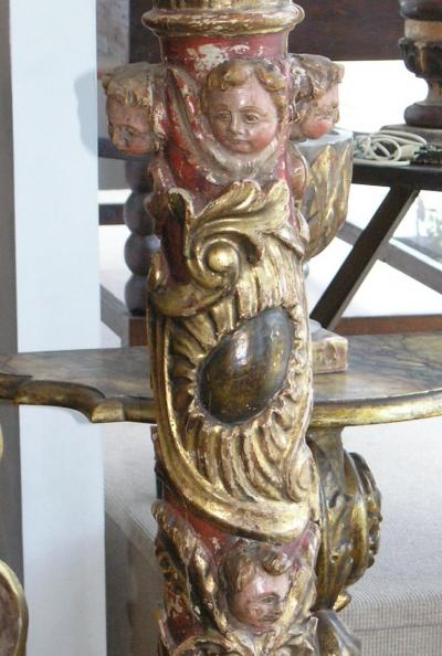 17th Century Italian Baroque Parcel Gilt and Paint Column