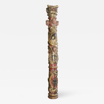 17th Century Italian Baroque Parcel Gilt and Paint Column