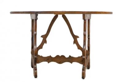 17th Century Italian Baroque Period Walnut Demilune Table with Carved Lyre Base