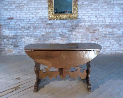17th Century Italian Baroque Walnut Oval Drop Leaf Table
