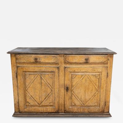 17th Century Italian Distressed Paint Wooden Buffet with Carved Diamond Motifs