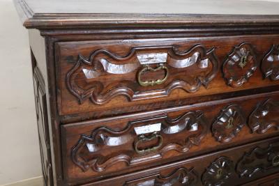17th Century Italian Louis XIV Carved Walnut Antique Commode or Chest of Drawers