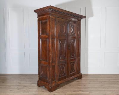 17th Century Lombard Walnut Wardrobe with Paneled Doors Brescia Italy
