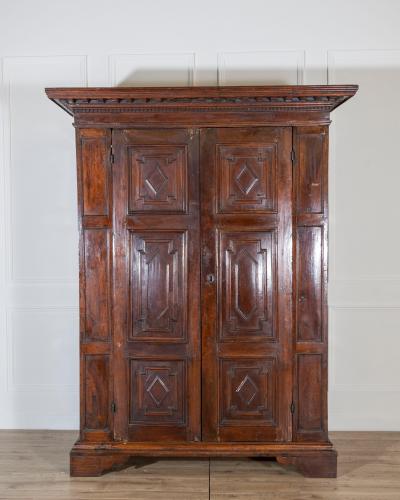 17th Century Lombard Walnut Wardrobe with Paneled Doors Brescia Italy