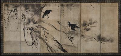 17th Century Momoyama era Crows on Pine Studio of Hasegawa Tohaku