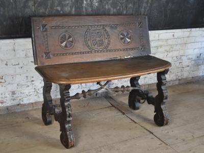 17th Century Rustic Spanish Baroque Walnut Bench Settee