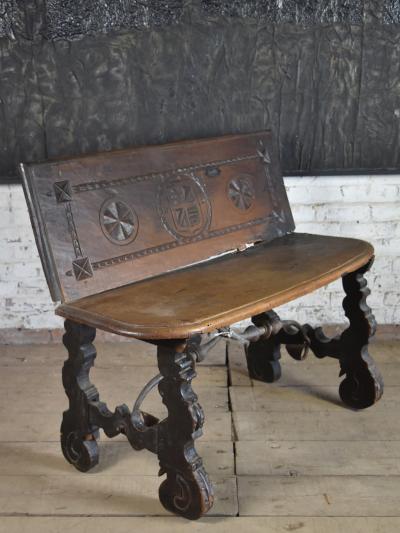 17th Century Rustic Spanish Baroque Walnut Bench Settee