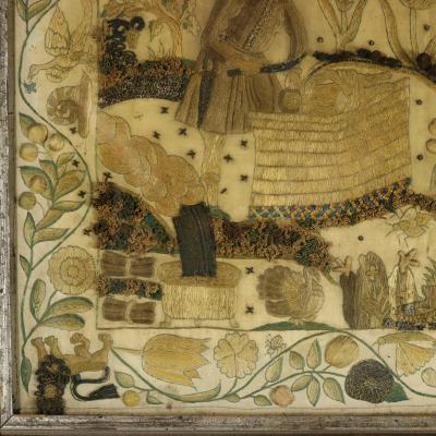 17th Century Stumpwork Picture Depicting The Binding of Isaac