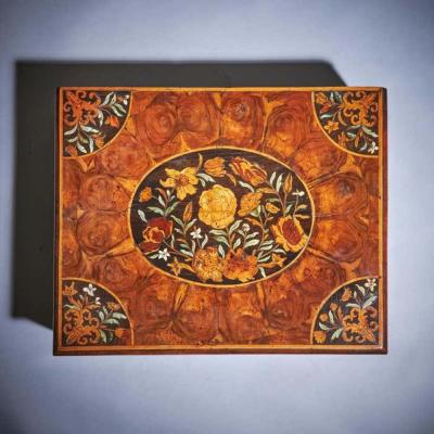 17th Century William and Mary Floral Marquetry Olive Oyster Lace Box Circa 1685