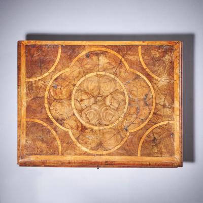 17th Century William and Mary Olive Oyster Lace Box Circa 1680 1700