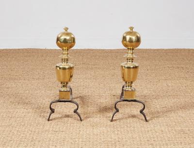 17th c Brass Ball Top Andirons