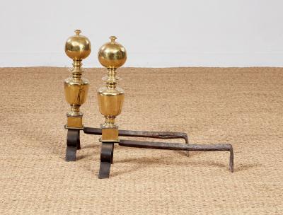 17th c Brass Ball Top Andirons