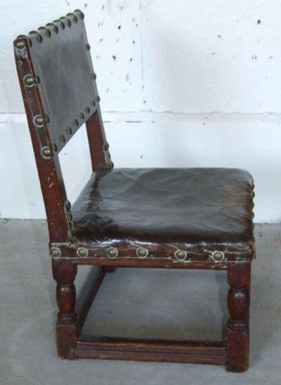 17th c English Child s Chair in Leather with Brass Studwork