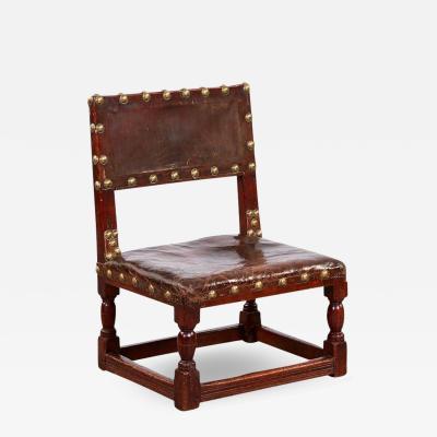 17th c English Child s Chair in Leather with Brass Studwork