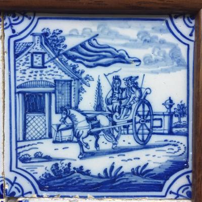 17th century Dutch Delft Tile Panel with Figures in Landscapes