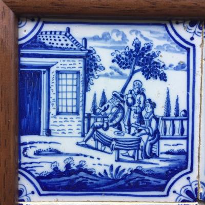 17th century Dutch Delft Tile Panel with Figures in Landscapes