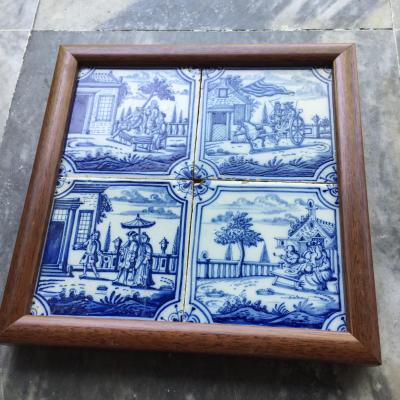 17th century Dutch Delft Tile Panel with Figures in Landscapes
