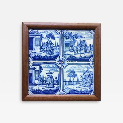 17th century Dutch Delft Tile Panel with Figures in Landscapes