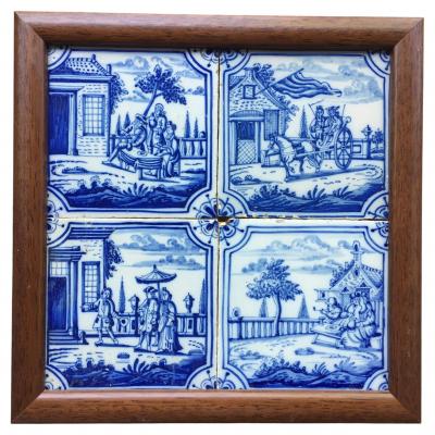 17th century Dutch Delft Tile Panel with Figures in Landscapes