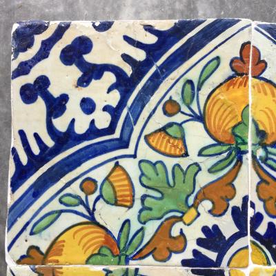 17th century Dutch Delft Tile Panel with Pomegranates consisting of four tiles