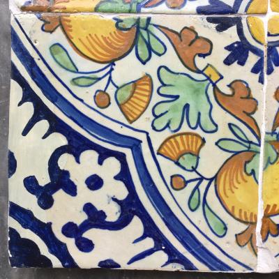 17th century Dutch Delft Tile Panel with Pomegranates consisting of four tiles