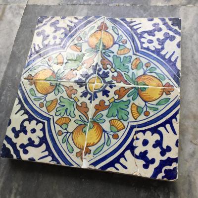 17th century Dutch Delft Tile Panel with Pomegranates consisting of four tiles