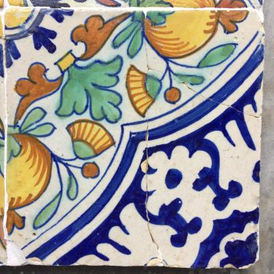 17th century Dutch Delft Tile Panel with Pomegranates consisting of four tiles