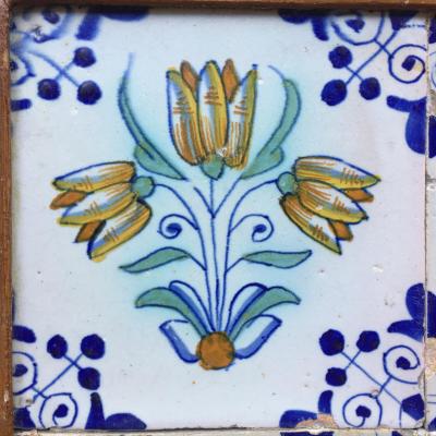 17th century Dutch Delft Tile Panel with Tulips Tulip Tile