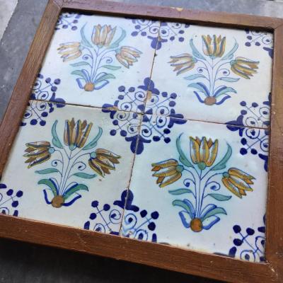 17th century Dutch Delft Tile Panel with Tulips Tulip Tile