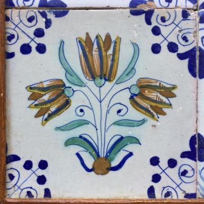 17th century Dutch Delft Tile Panel with Tulips Tulip Tile