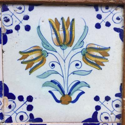 17th century Dutch Delft Tile Panel with Tulips Tulip Tile