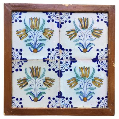 17th century Dutch Delft Tile Panel with Tulips Tulip Tile
