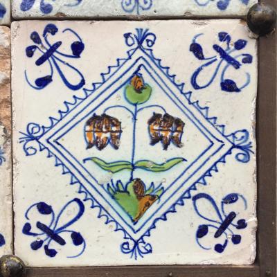 17th century Dutch Delft Tile Panel with Tulips and Fritillaries Tulip Tile
