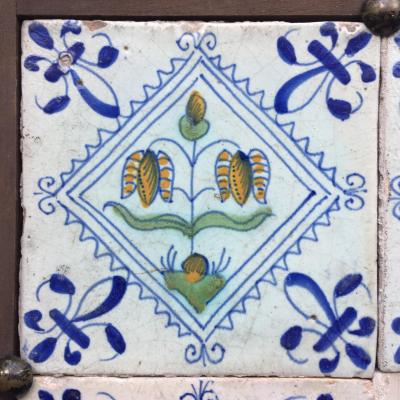 17th century Dutch Delft Tile Panel with Tulips and Fritillaries Tulip Tile