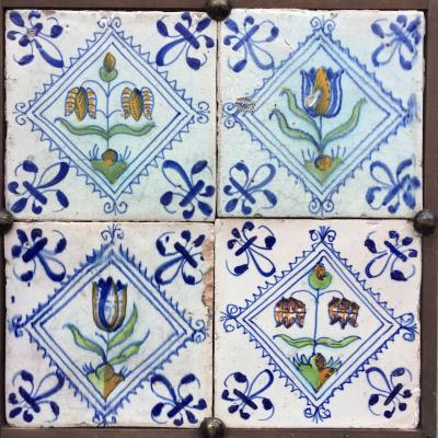 17th century Dutch Delft Tile Panel with Tulips and Fritillaries Tulip Tile