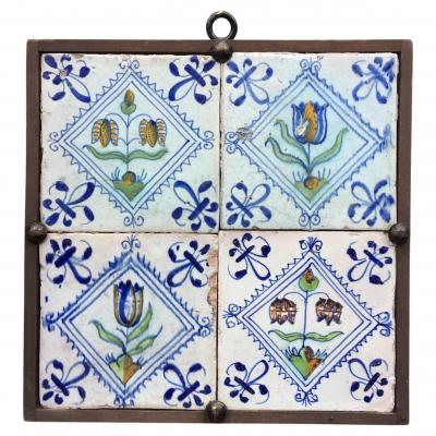 17th century Dutch Delft Tile Panel with Tulips and Fritillaries Tulip Tile