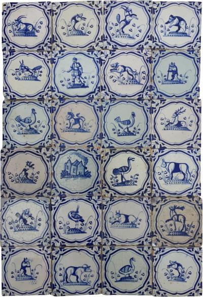 17th century Dutch Delft Tiles with animals