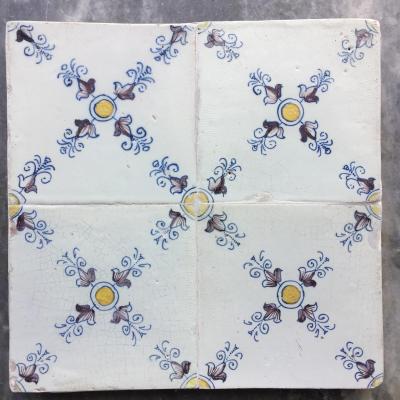 17th century Dutch Renaissance Delft Tile Panel consisting of four tiles