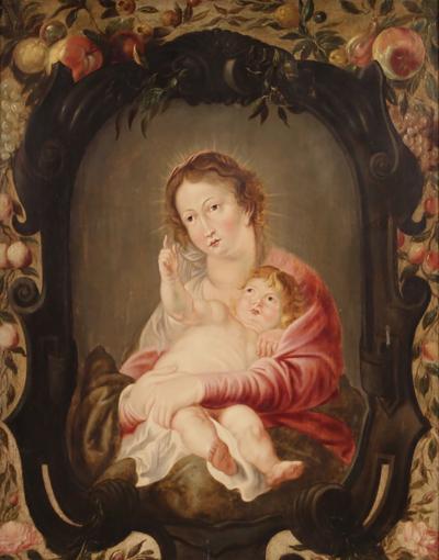 17th century Flemish painting on panel Madonna and Child