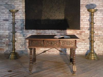 17th century Spanish Baroque Inlaid Walnut Desk or Center Table