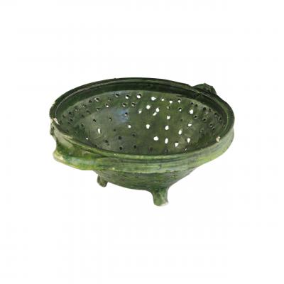 17th century earthenware green glazed strainer