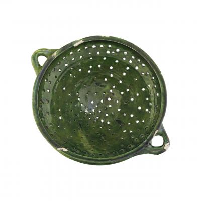 17th century earthenware green glazed strainer