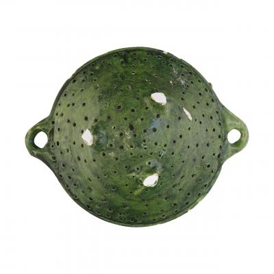17th century earthenware green glazed strainer