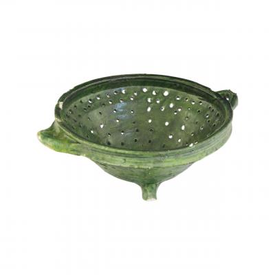 17th century earthenware green glazed strainer