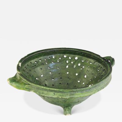 17th century earthenware green glazed strainer