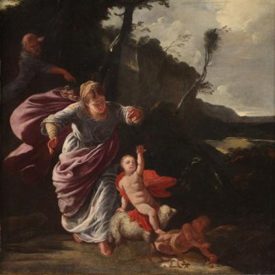 17th century religious painting Rest on the Flight into Egypt