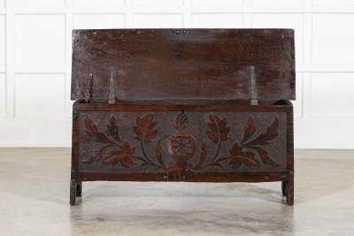 17thC English Carved Oak Coffer Chest