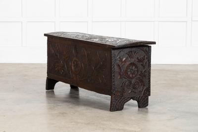 17thC English Carved Oak Coffer Chest