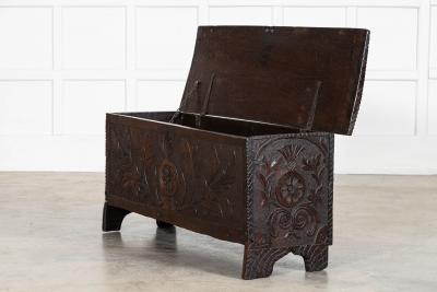 17thC English Carved Oak Coffer Chest
